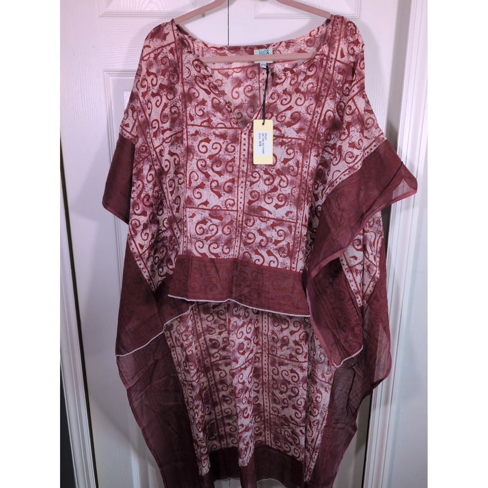 Jaded Gypsy On The Go Maroon And White Cotton Tunic Top One Size